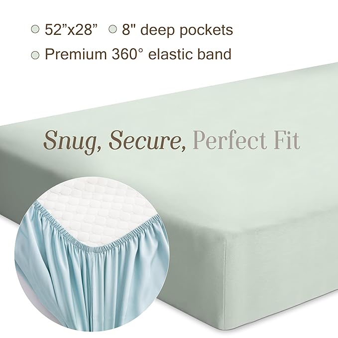 Bella Coterie Luxury Bamboo Viscose Crib Sheet | Organically Grown | Ultra Soft | Cooling for Better Sleep | Deep Pocket Fitted Sheet for Crib & Toddler Mattress | 100% Organically Grown [Sea Glass]