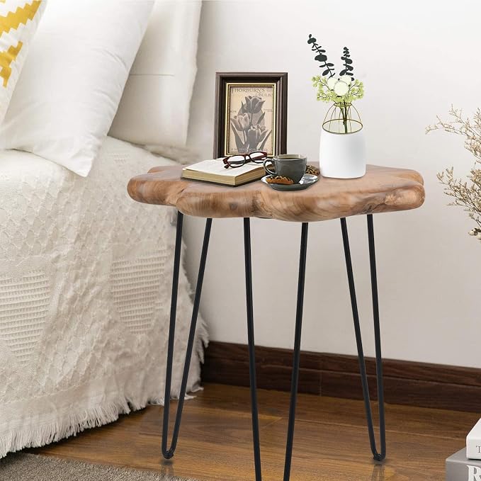 19.5 Inch Live Edge Side Table, Wood Freeform Small End Table