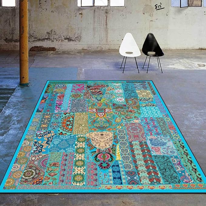 Vintage Boho Area Rugs Multicolor Ethnic Style Geometric Splicing Carpets Bedroom Living Room Kitchen Floor Mats Indoor Outdoor Non-Shedding Runner Rug Home Décor Carpet 2' X 5'