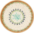 Kmelep Round Rattan Tray with Mother of Pearl Inlay, Rattan Serving Tray with Wooden Base, Decorative Wicker Basket for Table Decor, Storage and Display of Coffee Bread Food Fruit (Bohemia)
