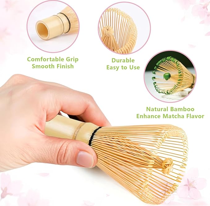 ECOLEMON 2-Pack Handcrafted Matcha Whisk, Bamboo Whisk for Matcha Tea, Natural Bamboo Chasen, 100-Prong Chasen, Macha Whisks Brush Match Accessories Wisk Mixer Whisker for Making Ceremonial Macha Tea