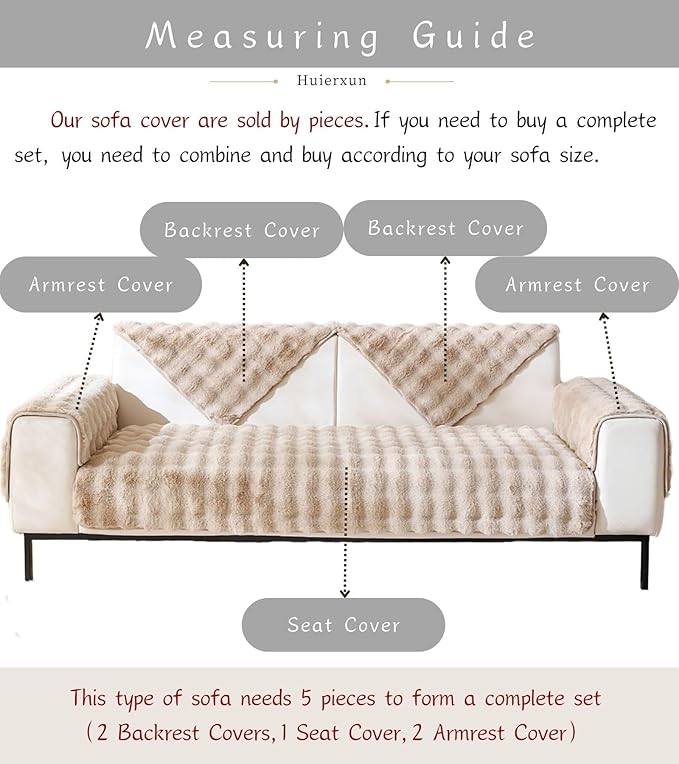 Faux Fur Couch Cover Fuzzy Soft Plush Thick Bubble Sofa Cover Luxury Sectional Couch Covers Luxury Anti-Slip Sofa Slipcover Washable Furniture Protector (Khaki,28"x82")