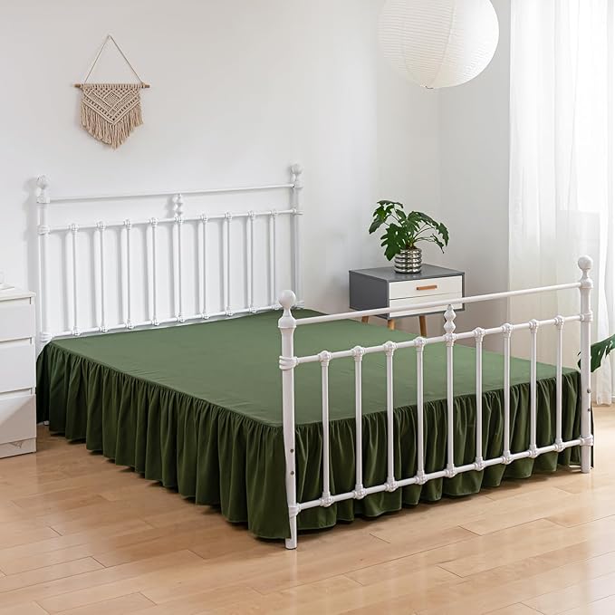 Bed Skirt Queen Size Ruffled Bed Skirt with Split Corners, 18 Inch Drop Dust Ruffle Bed Skirt with Platform, Green, Queen - 18" Drop