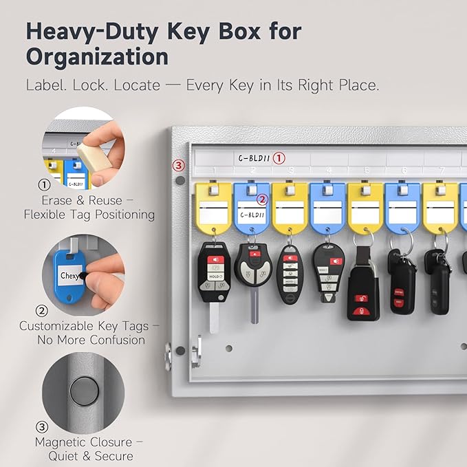 WeHere 24-Key Smart Key Lock Box Wall-Mount, Key Cabinet with Key Management App(Track Key Borrow/Return), Keypad, Bluetooth & WiFi Unlock (Sold Separately) for Commercial, School, Rental, Office