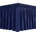 Biscaynebay Wrap Around Bed Skirts for King & Cal King Beds Extra Long Drop of 25", Navy Adjustable Elastic Dust Ruffles Easy Fit Wrinkle Resistant Silky Luxurious Fabric Machine Washable