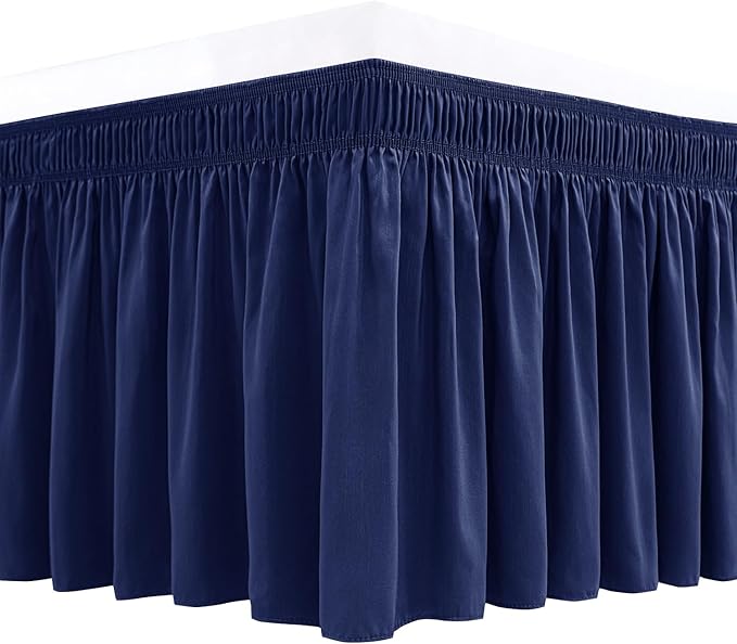 Biscaynebay Wrap Around Bed Skirts for King & Cal King Beds Extra Long Drop of 25", Navy Adjustable Elastic Dust Ruffles Easy Fit Wrinkle Resistant Silky Luxurious Fabric Machine Washable