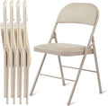 Simple Deluxe 4 Pack Folding Chairs with Leather Padded Cushion Seats & Durable Metal Frame, Comfortable, Foldable, Portable, Commercial Event Seat, Indoor Outdoor for Parties, Home, Office, Kahki