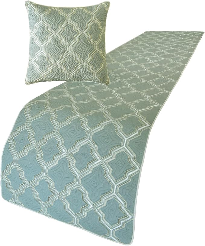 The HomeCentric King/Queen/Twin Light Blue Decorative Bed Runner Full 68"x18" Bed Runner Without Pillow Cover, Quiled, Embroidery Bed Scarf on Jacquard Fabric - Estelle