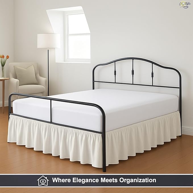 Cottington Lane Ruffled Bed Skirt Twin Size with Split Corner, Brushed Microfiber Hotel Quality Ivory Dust Ruffle, 14 Inch Drop Gathered Bedskirt, Soft and Stylish, Shrinkage and Fade Resistant