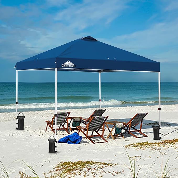 EAGLE PEAK Pop Up Canopy Tent with Wheeled Carry Bag, 8 Stakes, 4 Ropes, 4 Weight Bags, Easy Set Up Tent Canopy, 10x10 ft, 100sqft of Shade, Dark Blue