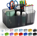 Multiuse Caddy Organizer with Handle, Portable Plastic Tote Bin - Art Craft, Stationary Pen Marker Crayons, Makeup Hair Supplies Storage - Bathroom, Classroom, Dorm, Office, Desk Holder - Clear Black