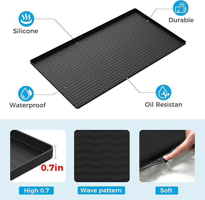 URMONA 31'' x 22'' Waterproof Silicone Under Sink Mat Cabinet and Counter Protector, Shelf Liner for Kitchen and Bathroom, Storage and Organizers, Litter Mat, Pet Cat Puppy Essentials（Charcoal）