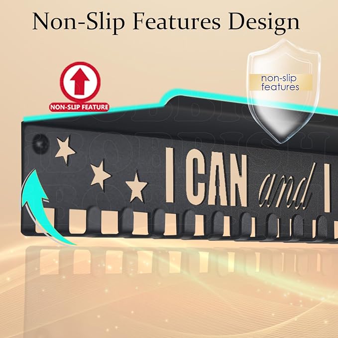 iBobbish Metal Medal Hanger Display,Non-Slip Trophy Shelf with 20 Hooks,Wall Mount,Heavy Duty,Non-Bent,Holds 22-33lbs,for Gymnastics,Race,Soccer,Swim
