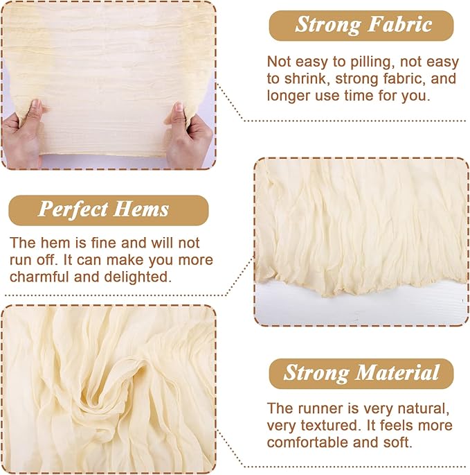 Cream Cheesecloth Table Runner 13.3FT Rustic Sheer Gauze Table Runners 157 Inch Boho Cheese Cloth Table Decorations for Wedding Party Bridal Baby Shower Birthday Home Decor