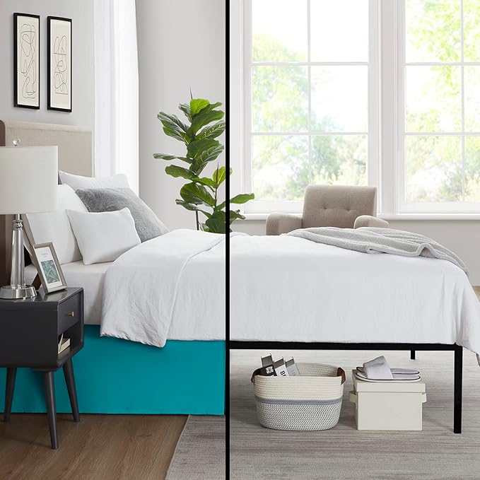 Nestl Teal Bed Skirt Cal King Size - Cal King Bed Skirt 14 Inch Drop - Brushed Microfiber Bed Skirts - Hotel Quality Pleated Bed Skirt - Shrinkage & Fade Resistant