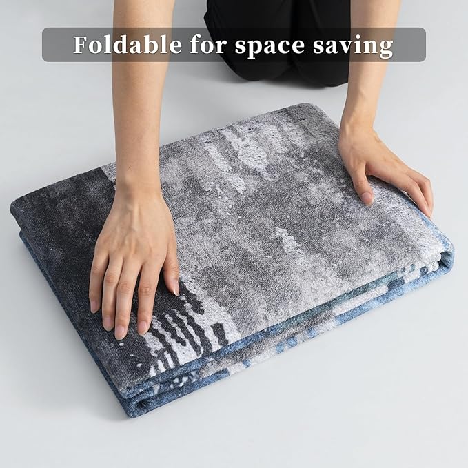 Ciicool Modern Abstract Rug for Living Room, 5'x7' Machine Washable Area Rug Non-Slip Rug, Low-Pile Contemporary Indoor Dining Floor Carpet for Bedroom Office Under Table Home Decor Navy Grey