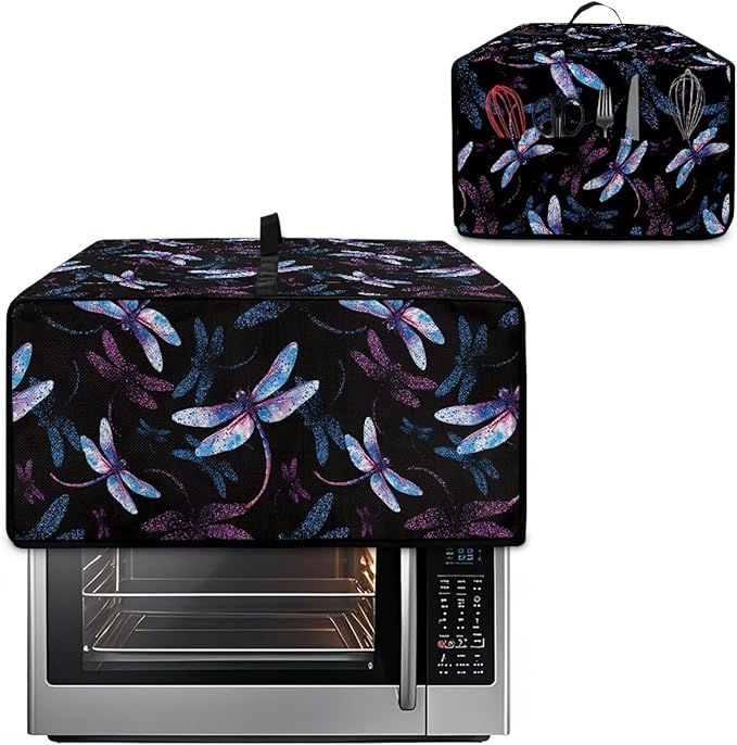 Dragonfly Print Microwave Oven Cover Dust-Proof Microwave Toaster Oven Cover Foldable Kitchen Appliance Protector Suitable for Most Microwave Ovens, M