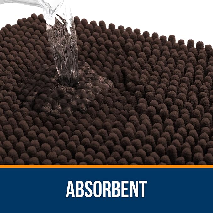 OLANLY Bathroom Rugs 34x21, Extra Soft Absorbent Chenille Bath Rugs, Rubber Backing Quick Dry, Machine Washable Bath Mats for Bathroom Floor, Tub and Shower, Home Decor Accessories, Brown