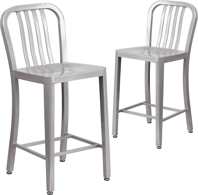 Flash Furniture Gael Commercial Grade 2 Pack 24" High Silver Metal