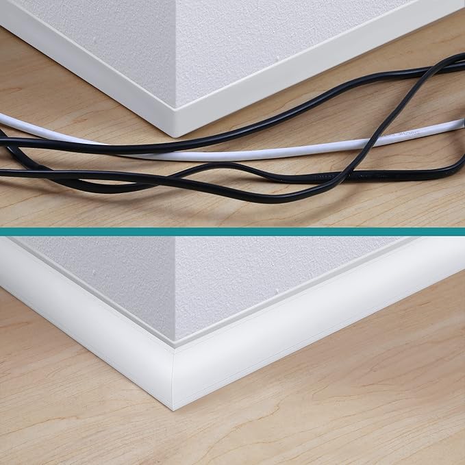85in Corner Cord Hider, Large Capacity Wire Covers for Cords, Cord Concealer Paintable Corner Cord Cover, Quarter Round Cable Raceway for Wall, Floor, Baseboard, Ceiling, 5 x L 17in, Beige