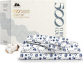Mayfair Linen 100% Cotton Printed Bed Sheets Queen Size Set - 500 Thread Count Cotton Sheets for Queen Size Bed, 4 PC Set (Floral Blue), Soft, Cooling, Sateen Hotel Quality 16" Deep Pocket Bedsheet