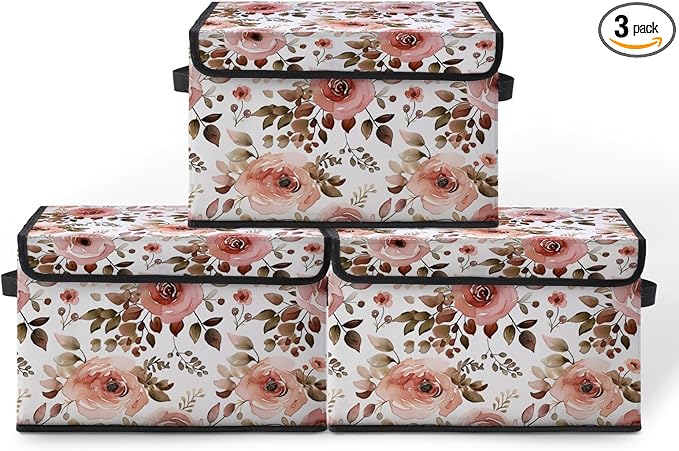 Stackable Storage Bins with Lids,Closet Organizers Fabric Box for Home and Office,Blanket Clothes Organizers,Under Bed Storage Containers 3 Pack