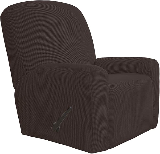 Easy-Going 4 Pieces Oversized Recliner Stretch Sofa Slipcover Sofa Cover Furniture Protector Couch Soft with Elastic Bottom Polyester Spandex Jacquard Fabric Small Checks Chocolate,X-Large