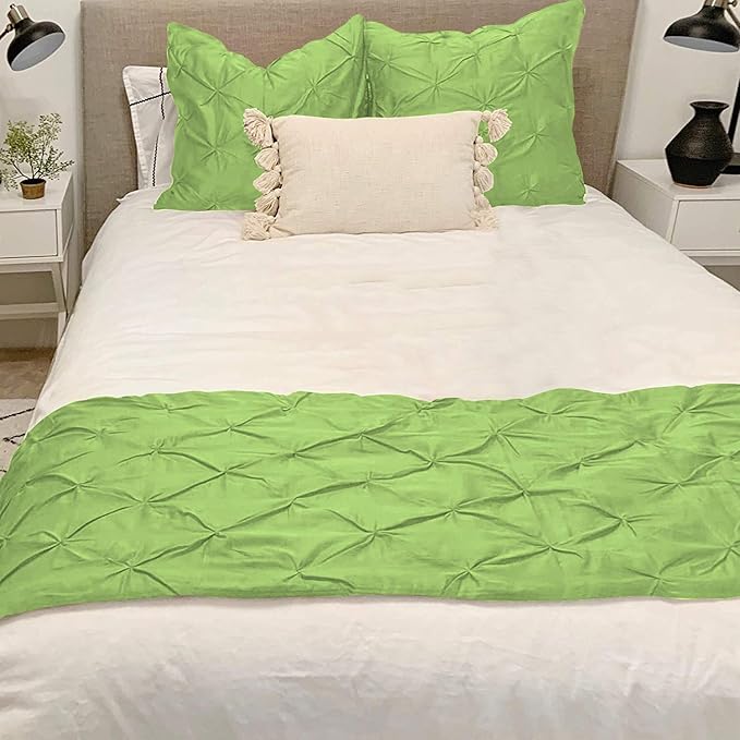Bed Runner Set - 100% Pure Cotton 800 Thread Count - Luxury 1 Pinch Pleated Bed Runner and 2 Pillow Cover - 3 Piece Pinch Pleated Bed Runner Set Queen, Sage