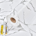 Drawer and Shelf Liner for Kitchen Cabinet: 23.6 in X 30 Ft Non Slip Waterproof Shelf Paper Non Adhesive Refrigerator Liners Silver Marble Easy Liners for Bathroom with Knife Tape Measure