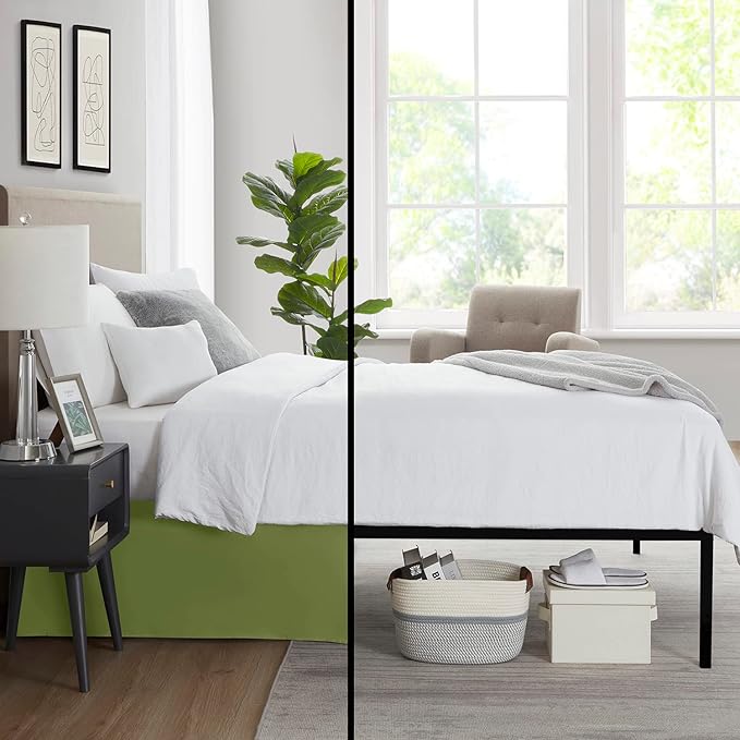 Nestl Calla Green Twin Bed Skirt - Twin Size Bed Skirt 14 Inch Drop - Brushed Microfiber Bed Skirts - Hotel Quality Pleated Bed Skirt - Shrinkage & Fade Resistant