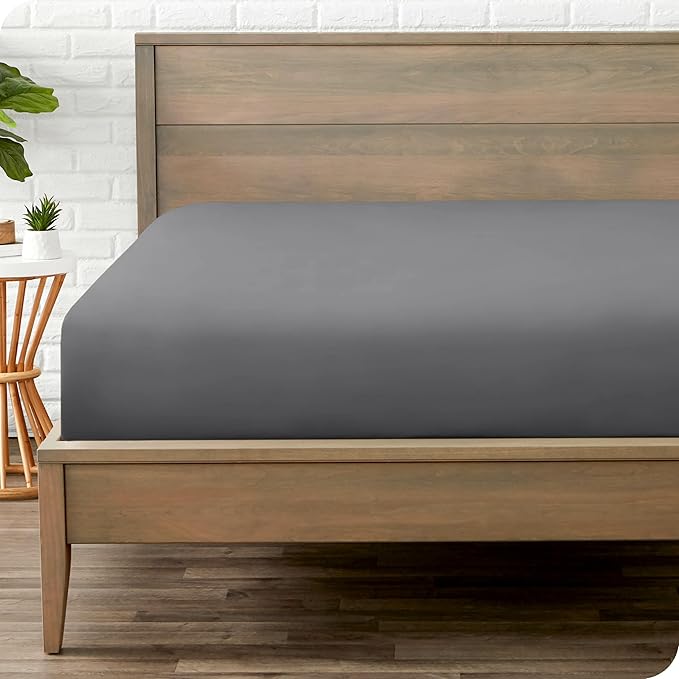 Bare Home Fitted Bottom Sheet Twin Size - Premium 1800 Microfiber - Ultra-Soft Hotel Luxury - Deep Pocket - Durable and Long Lasting - Fitted Sheet (Twin, Grey)