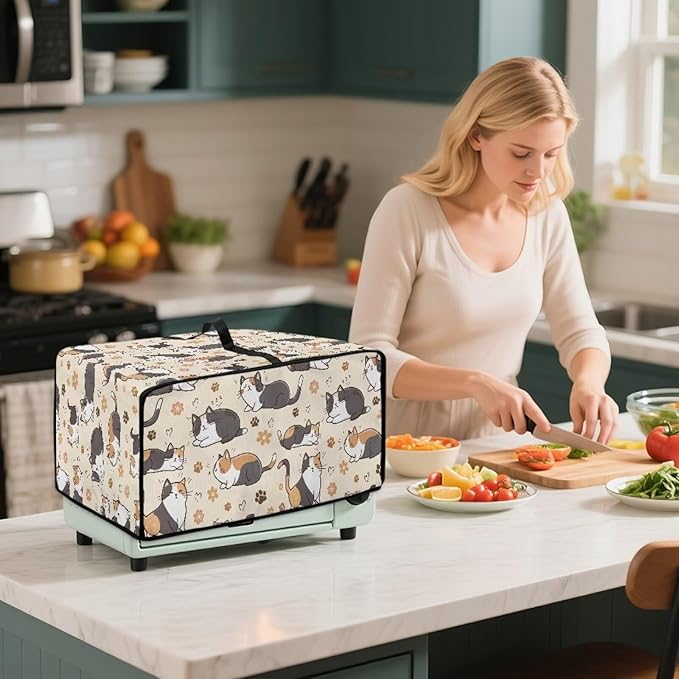 Cute Cats Paw Floral Print Microwave Oven Cover Waterproof Dust-Proof Microwave Oven Cloth Cover Polyester-Linen Fabric Small Appliance Dust Cover Case Protections Protector, M