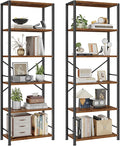 Furologee 6 Tier Book Shelf Set of 2, Tall Wide Bookshelf, Industrial Open