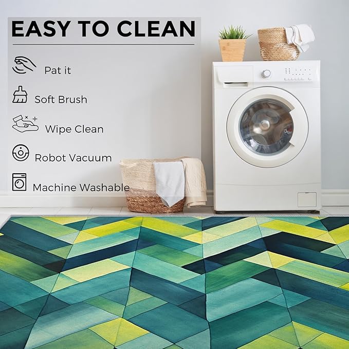 7x9 Geometric Zigzag Rugs for Bedroom Decor, Washable Green Chevron Pattern Area Rug, Living Room Home Decoration, Non Slip Soft Thin, Modern Abstract Geometry Decor Carpet PF-P 49