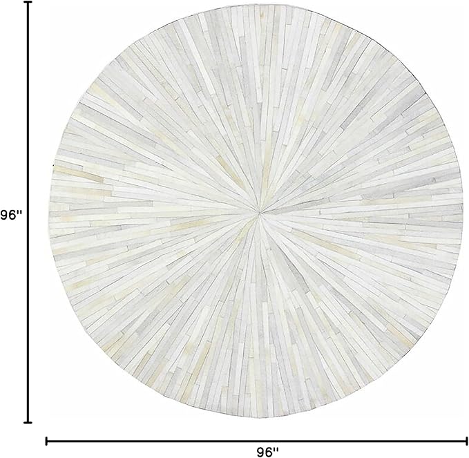 Faux Cowhide Round Area Rug | Non-Slip Leather Floor Carpet for Living Room, Bedroom, and Home Décor | Modern Stylish Accent Rug(White_8x8)