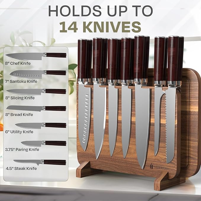 Magnetic Knife Block Countertop and Acacia Wood Chopping Board, Extra Large