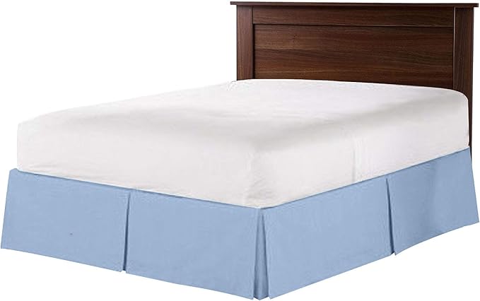 Bed Skirt - 100% Cotton 800 Thread Count Box Pleated Bed Skirt - Luxury Pleated Dust Ruffle, Hotel Quality Modern Bed Skirt, Easy Fit with 12 Inch Tailored Drop, King XL, Light Blue