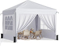 10x10 Pop Up Canopy with Sidewalls, Instant Portable Canopy Tent with Carry Bag for Commercial Events, Camping, Parties - White
