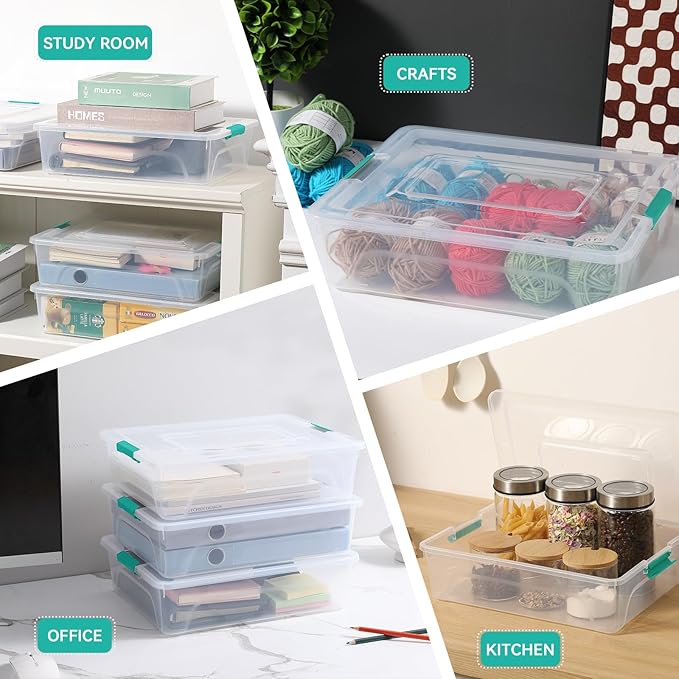 novelinks Clear Plastic Storage Bins with lids, Stackable Storage Containers, Durable Craft Storage Boxes, Organization Containers for Home Office (10 Quart 4 Pack Green)