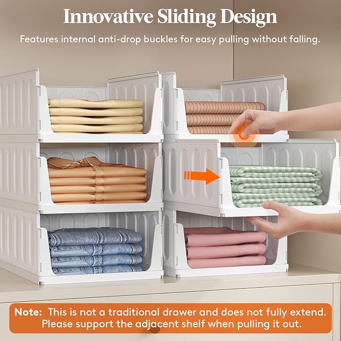 Lifewit 6 Pack Stackable Closet Organizers and Storage Basket for Clothes, Plastic Sweater Storage Bins for Wardrobe, Multifunctional Pants Organizer for RV, Pantry, Kitchen, Dorm, 16.5" Depth