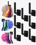 Hat Rack for Hat Storage (8-Pack), Multi-Purpose Hat Organizer, Strong Adhesive Hat Hooks for Wall Hat Organizer for Baseball Caps, Two Mounting Options Hat Hook, Black