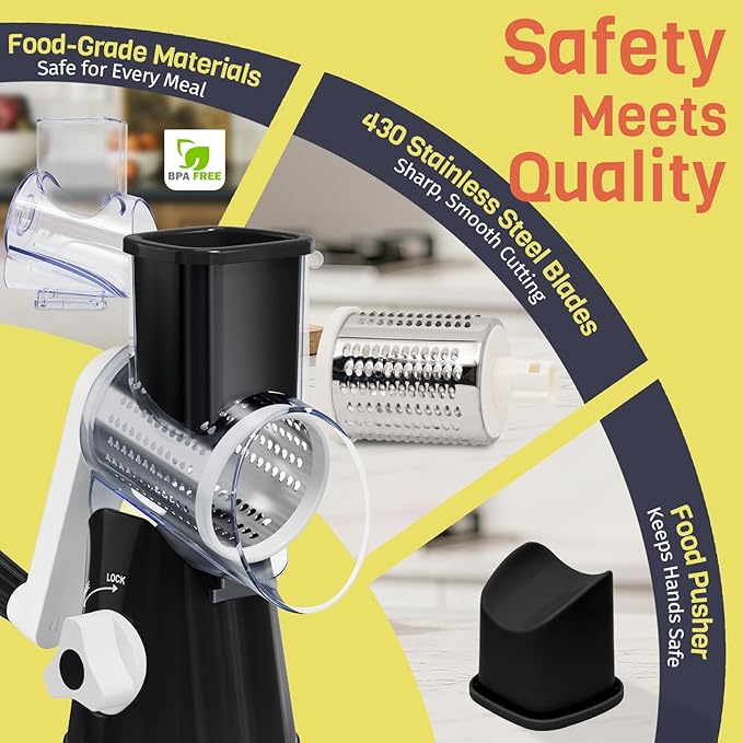 Nexsujo Black Hand Crank Rotary Cheese Grater