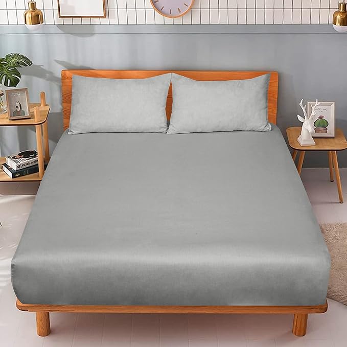 ROYALE LINENS 300 Thread Count 100% Long Staple Combed Cotton Fitted Sheet California King - Super Soft Deep Pocket Bottom Sheet - Fitted Sheets Only - Elastic Sheets (Cal King, Silver)