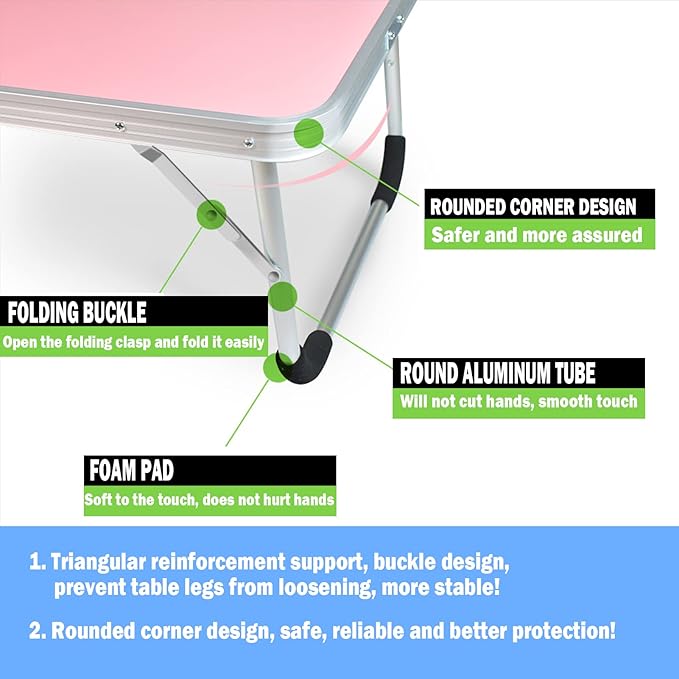 Portable Folding Table - Small Outdoor Folding Table, Suitable for Travel, Camping, Beach, Barbecue, Picnic, Party, Patio (Pink)