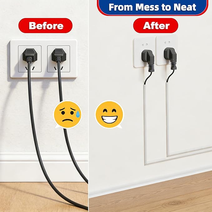 78" Side Buckle Cable Hider for 1 Cords,Extension Cord Covers for Wires On Wall,Adhesive Cord Hider for Wall Mount Tv, Wire Channel for Cable Concealer,Cable Raceway Home & Office,White