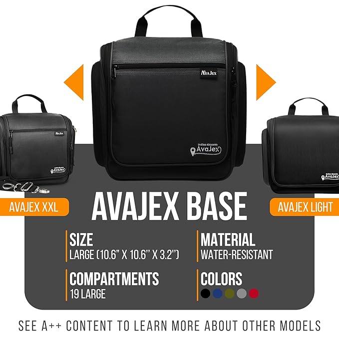 Travel Toiletry Bag for Men and Women - (10.6”x10.6”x3.2”) Large Hanging Toiletry Organizer - Waterproof Hygiene Bag with Metal XXL Swivel Hook, with Sturdy Zippers and 19 Compartments for Toiletries