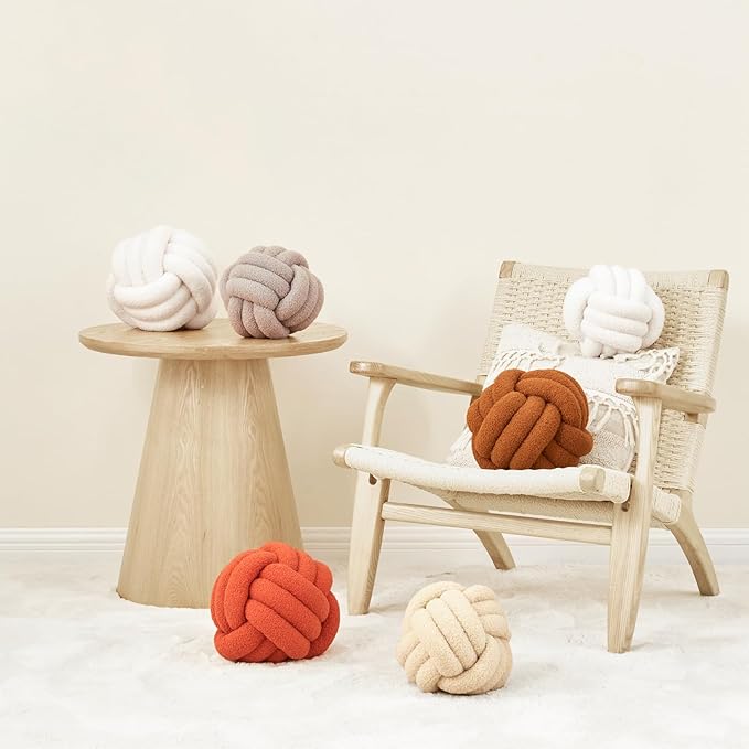 Petrella Knot Pillow Ball Round Throw Pillows Home Decor Cushion Decorative Aesthetic Throw Pillows，Lambswool Caramel 11inch