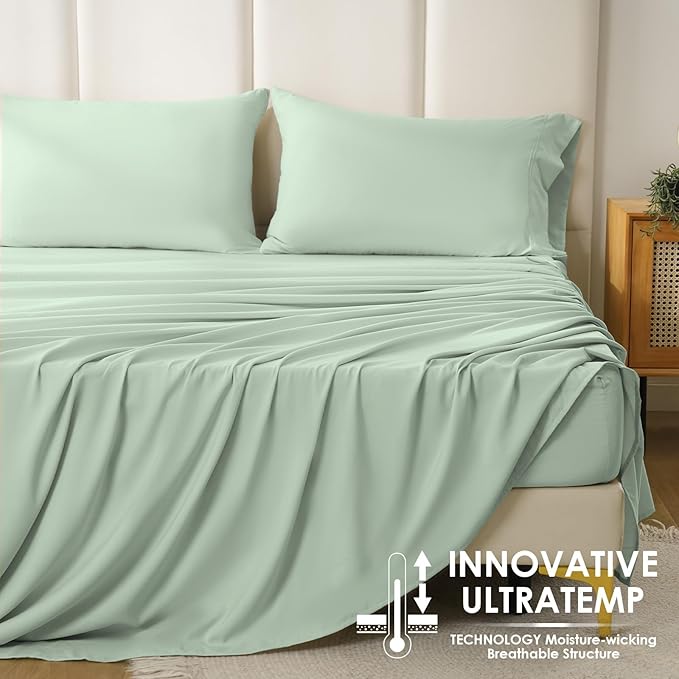 Silky Soft Queen Size Sheet Set - Luxury 4 Piece Breathable Cooling Sheets for Queen Size Bed, 16" Deep Pocket Easy Care Wrinkle Free Bedding Sheet and Pillowcase Set, Sage Green