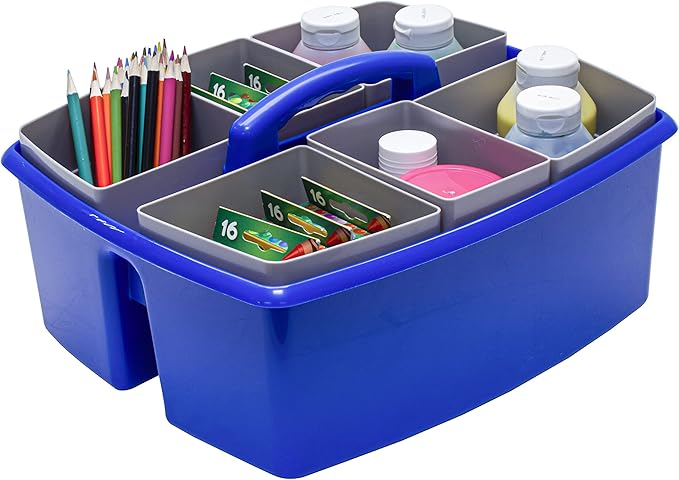Storex Large Classroom Caddy with Cups, 13 x 11 x 6.575 Inches, Blue, Case of 2 (00985U02C)