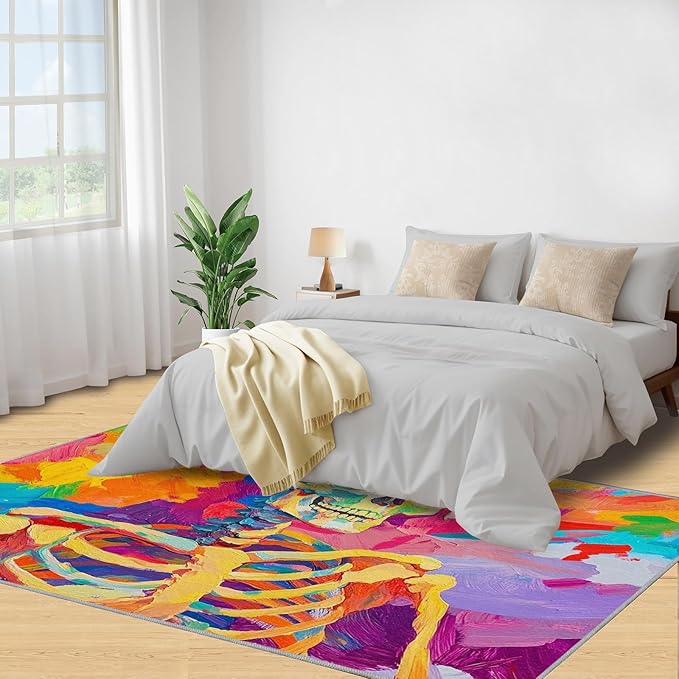 8x10 Abstract Graffiti Rugs for Living Room - Colorful Skeletons Large Area Rug, Pop Art Modern Boy Nursery Rug Soft Washable for Classroom Office Bedroom Kids Room